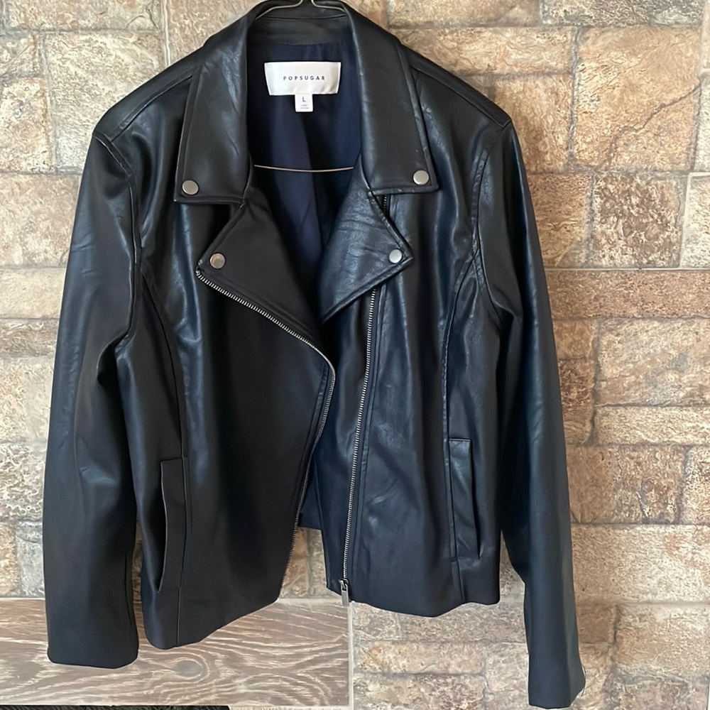 Navy blue leather jacket